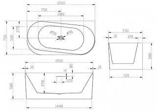 Акриловая ванна ABBER 150x75см AB9494-1.5
